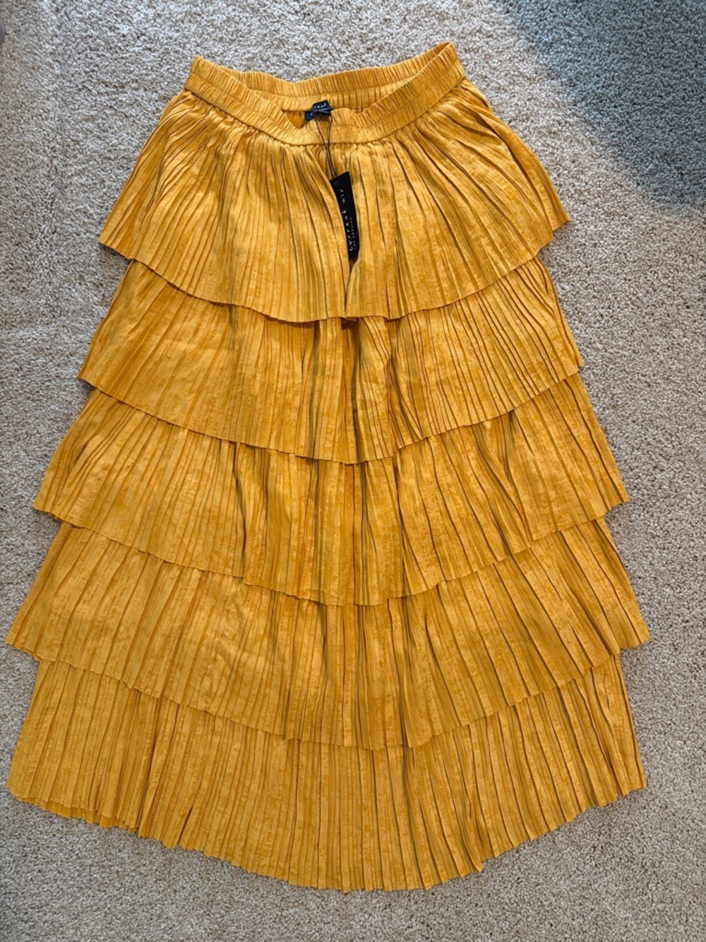 Current Air Tiered Pleated Midi Skirt - Mustard